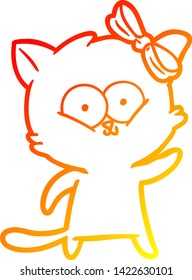 dibujo de línea de degradado cálido de un gato de dibujos animados