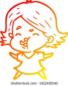 warm gradient line drawing of a cartoon girl pulling face