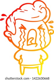 dibujo de línea de degradado cálido de un hombre llorando una caricatura
