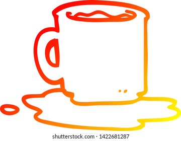 warm gradient line drawing of a cartoon of spilt mug of tea