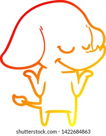 warme Farbverlauf-Linienzeichnung eines Cartoons, der den Elefanten lächelnd