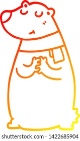 warm gradient line drawing of a cartoon bear wearing scarf