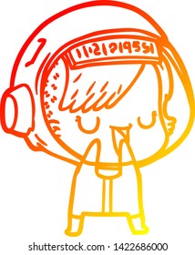 warm gradient line drawing of a cartoon astronaut woman
