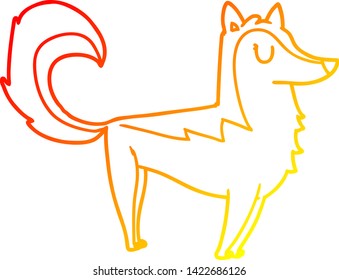 warm gradient line drawing of a cartoon husky