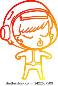 dibujo de línea de gradiente cálido de una caricatura una chica astronauta
