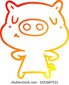 dibujo de línea de degradado cálido de un cerdo de contenido de dibujos animados