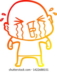 warm gradient line drawing of a cartoon crying bald man