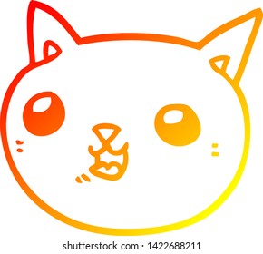 dibujo de línea de degradado cálido de un gato de dibujos animados