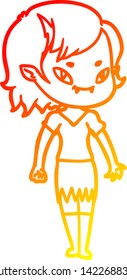 warm gradient line drawing of a cartoon friendly vampire girl