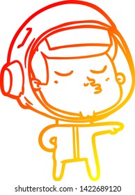 warm gradient line drawing of a cartoon confident astronaut