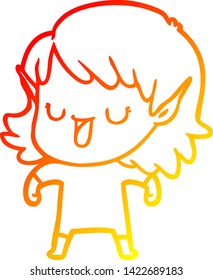 warm gradient line drawing of a cartoon elf girl