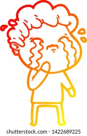 warm gradient line drawing of a cartoon man crying