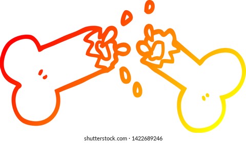 dibujo de línea de gradiente cálido de un hueso paralizado de dibujos animados