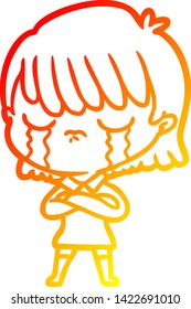 dibujo de línea de gradiente cálido de una mujer caricaturista llorando