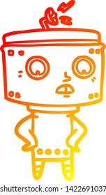 dibujo de línea de degradado cálido de un robot de dibujos animados