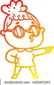 warm gradient line drawing of a cartoon woman wearing glasses