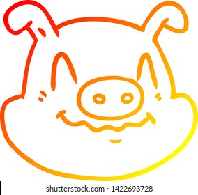 warm gradient line drawing of a cartoon pig face