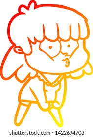warm gradient line drawing of a cartoon whistling girl