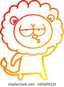 warm gradient line drawing of a cartoon bored lion waving