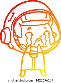 dibujo de línea de gradiente cálido de un astronauta llorando una caricatura