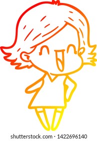 warm gradient line drawing of a cartoon happy woman