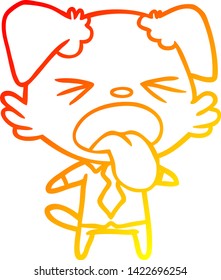 warm gradient line drawing of a cartoon disgusted dog