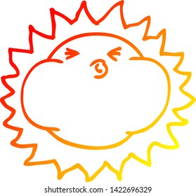 warm gradient line drawing of a cartoon shining sun