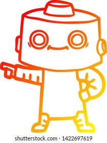 dibujo de línea de degradado cálido de un robot de dibujos animados