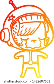 warm gradient line drawing of a cartoon crying astronaut girl