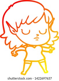 warm gradient line drawing of a cartoon elf girl