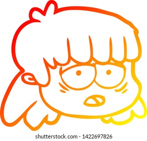 warm gradient line drawing of a cartoon female face