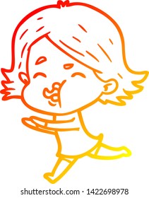 warm gradient line drawing of a cartoon girl pulling face