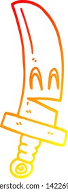 warm gradient line drawing of a cartoon happy magical sword