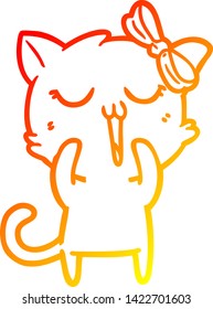 warm gradient line drawing of a cartoon cat