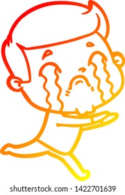 warm gradient line drawing of a cartoon man crying