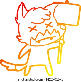 warm gradient line drawing of a cartoon dead fox with protest sign