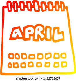 warm gradient line drawing of a cartoon calendar showing month of april