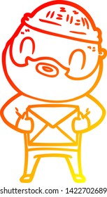 warm gradient line drawing of a cartoon bearded man
