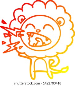 dibujo de línea de gradiente cálido de una caricatura que ruge un león