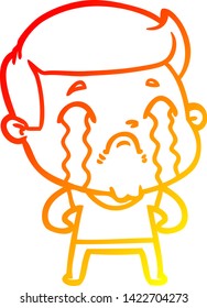 warm gradient line drawing of a cartoon man crying