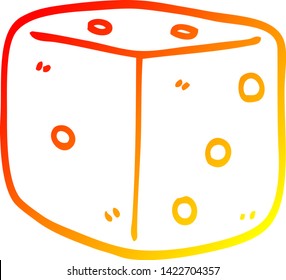 dibujo de línea de gradiente cálido de un dado rojo caricatura