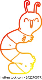 warm gradient line drawing of a cartoon happy caterpillar
