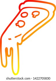 dibujo de línea de degradado cálido de una porción de pizza de dibujos animados
