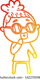 warm gradient line drawing of a cartoon woman wearing spectacles