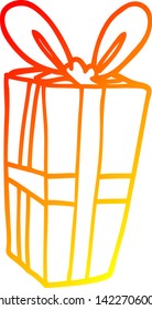 dibujo de línea de gradiente cálido de un regalo envuelto en dibujos animados