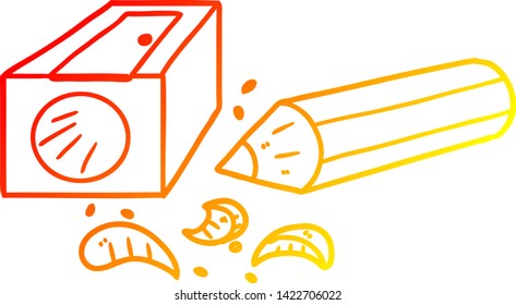 warm gradient line drawing of a cartoon pencil and sharpener