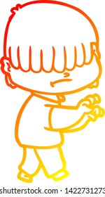 dibujo de línea de gradiente cálido de un niño de dibujos animados con pelo desordenado