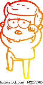 warm gradient line drawing of a cartoon tired man