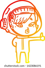 warm gradient line drawing of a cartoon astronaut woman