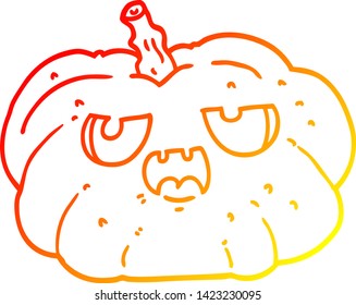 warm gradient line drawing of a cartoon pumpkin